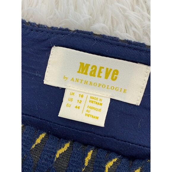 Anthropologie Maeve Hannon Navy Yellow Textured Pencil Skirt Size 12 - Picture 4 of 7